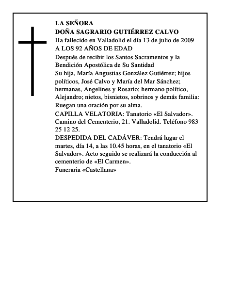 DOÑA SAGRARIO GUTIÉRREZ CALVO