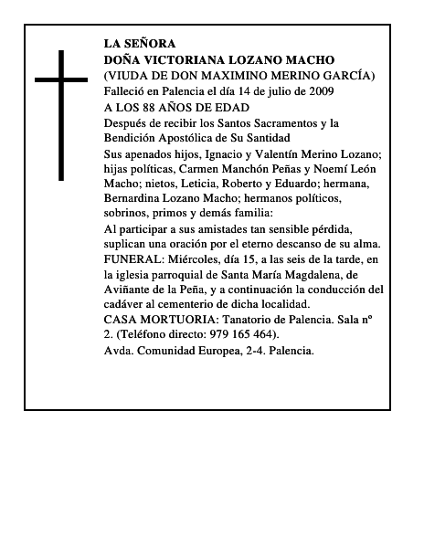 DOÑA VICTORIANA LOZANO MACHO