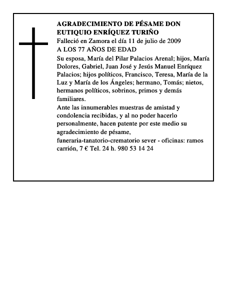AGRADECIMIENTO DE PÉSAME DON EUTIQUIO ENRÍQUEZ TURIÑO