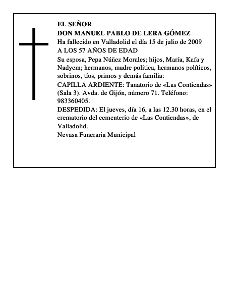 DON MANUEL PABLO DE LERA GÓMEZ