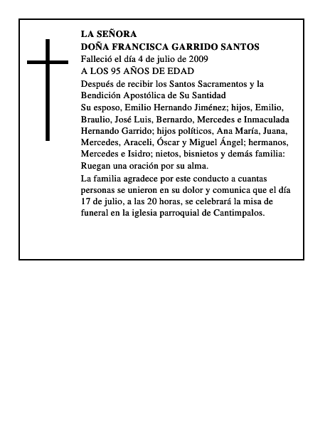 DOÑA FRANCISCA GARRIDO SANTOS