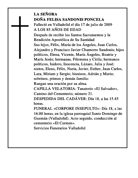 DOÑA FELISA SANDONIS PONCELA