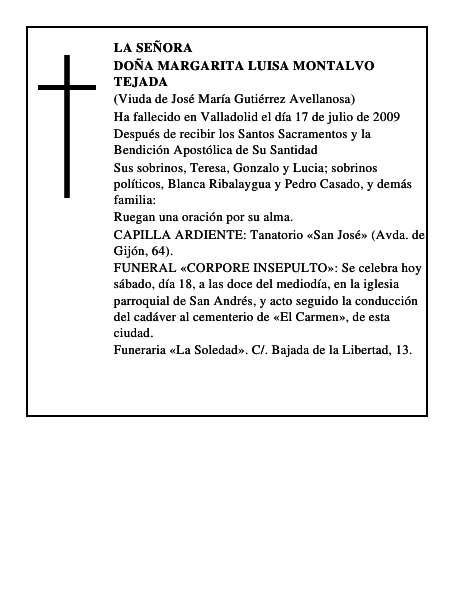 DOÑA MARGARITA LUISA MONTALVO TEJADA