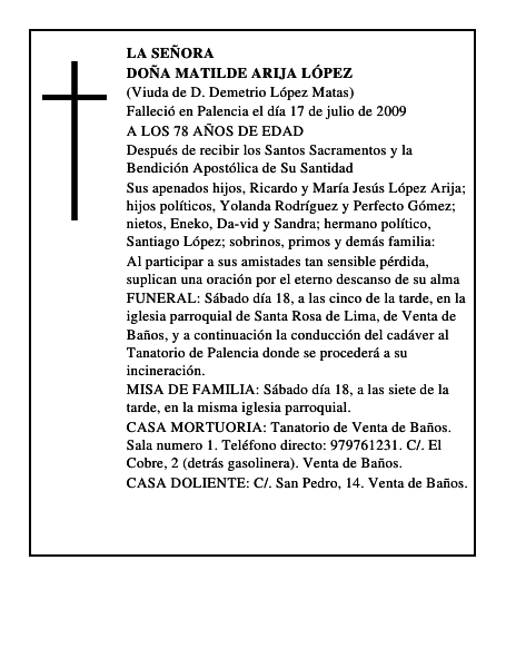 DOÑA MATILDE ARIJA LÓPEZ
