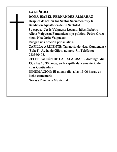 DOÑA ISABEL FERNÁNDEZ ALMARAZ