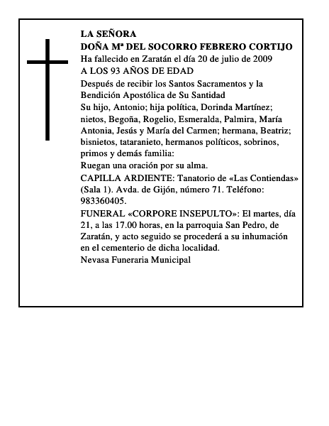 DOÑA Mª DEL SOCORRO FEBRERO CORTIJO