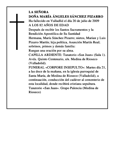 DOÑA MARÍA ÁNGELES SÁNCHEZ PIZARRO