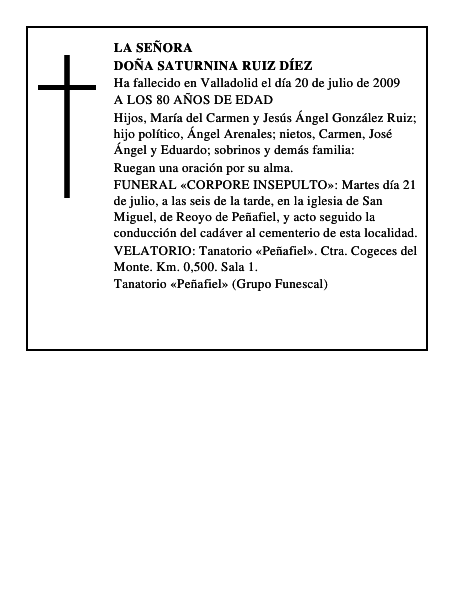 DOÑA SATURNINA RUIZ DÍEZ