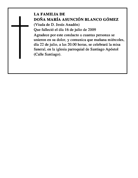 DOÑA MARÍA ASUNCIÓN BLANCO GÓMEZ