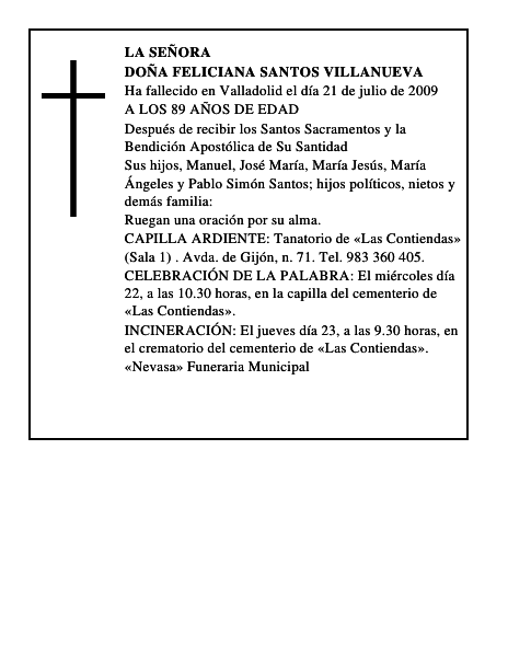 DOÑA FELICIANA SANTOS VILLANUEVA