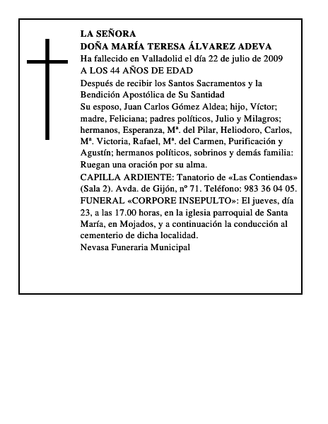 DOÑA MARÍA TERESA ÁLVAREZ ADEVA