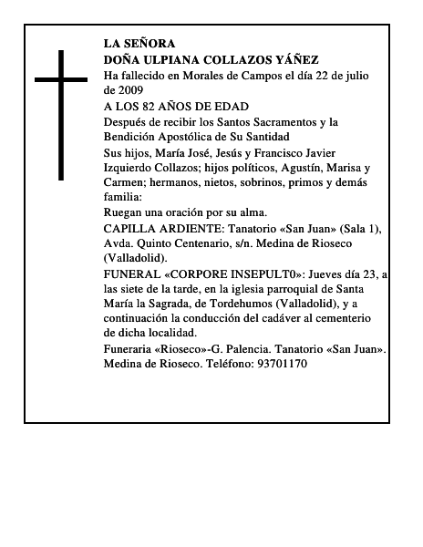 DOÑA ULPIANA COLLAZOS YÁÑEZ