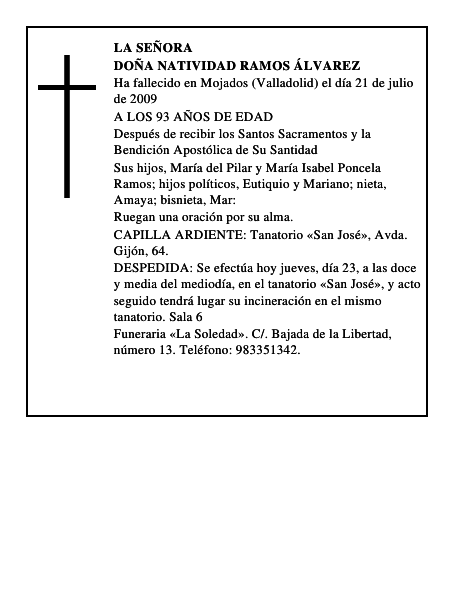 DOÑA NATIVIDAD RAMOS ÁLVAREZ