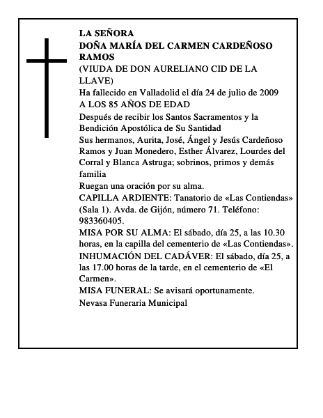DOÑA MARÍA DEL CARMEN CARDEÑOSO RAMOS