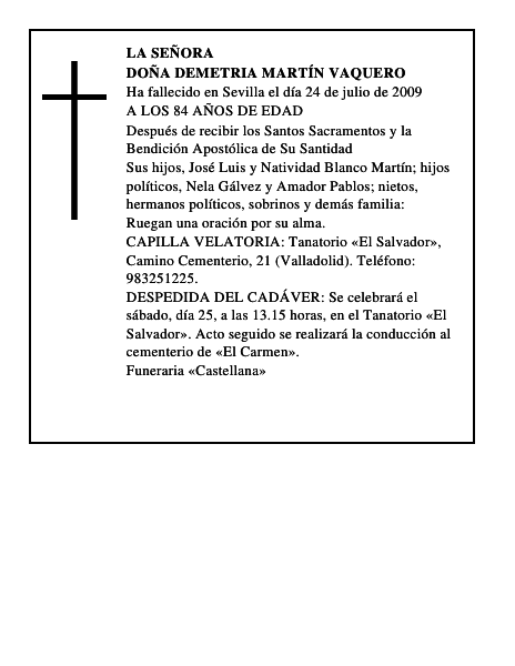 DOÑA DEMETRIA MARTÍN VAQUERO