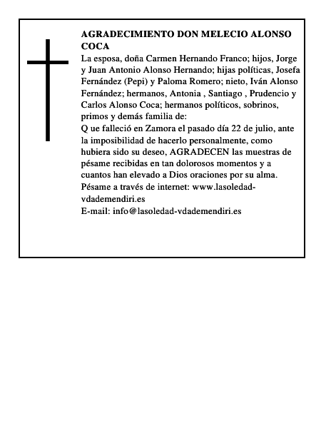 AGRADECIMIENTO DON MELECIO ALONSO COCA