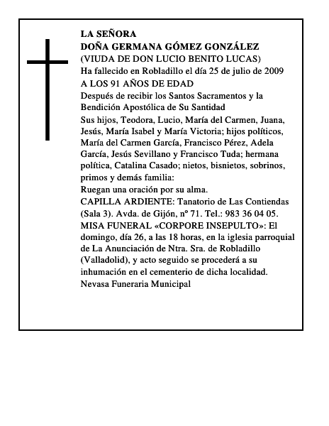 DOÑA GERMANA GÓMEZ GONZÁLEZ