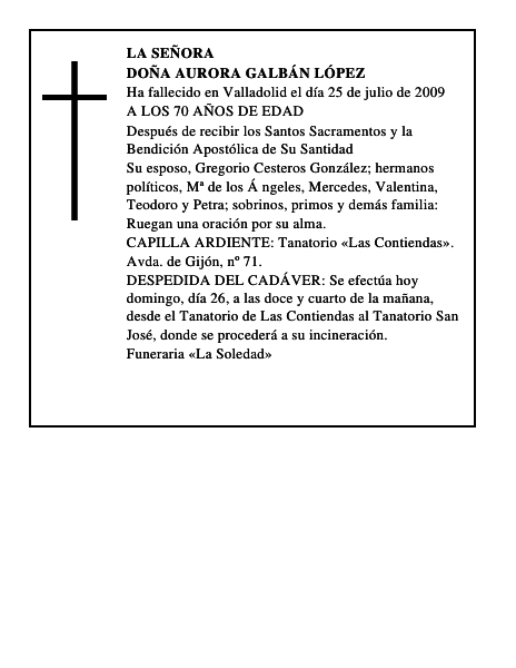 DOÑA AURORA GALBÁN LÓPEZ