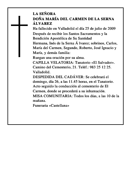 DOÑA MARÍA DEL CARMEN DE LA SERNA ÁLVAREZ