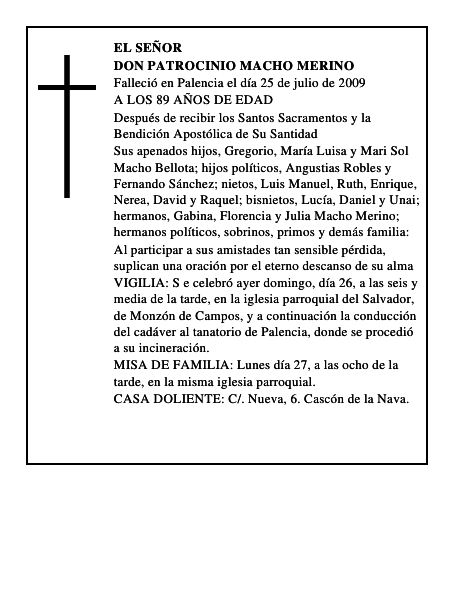 DON PATROCINIO MACHO MERINO