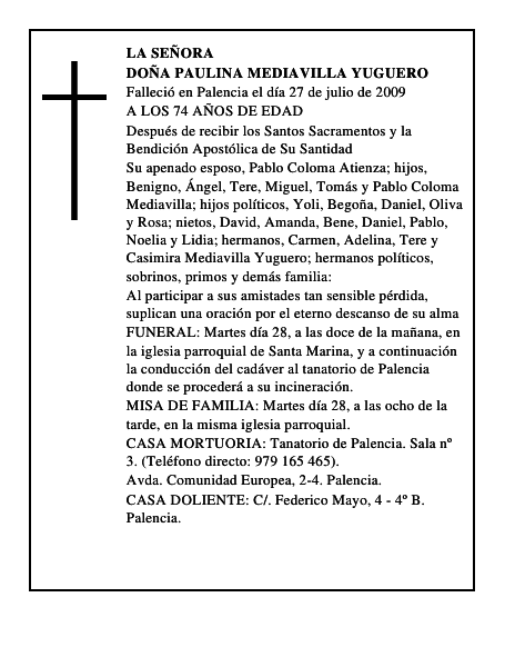 DOÑA PAULINA MEDIAVILLA YUGUERO