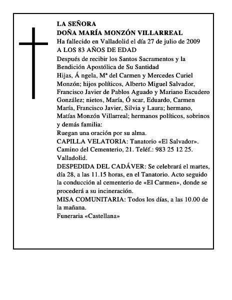 DOÑA MARÍA MONZÓN VILLARREAL