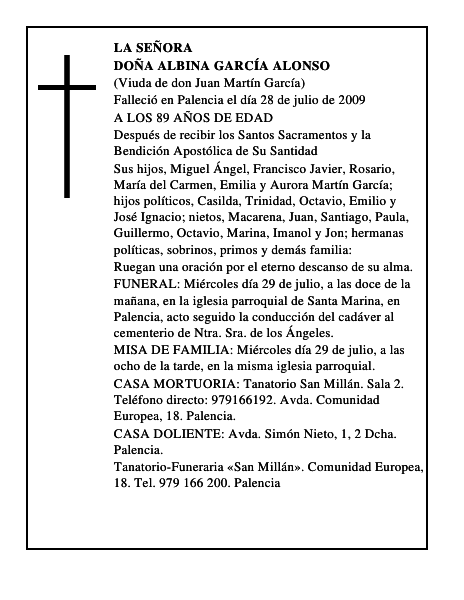DOÑA ALBINA GARCÍA ALONSO