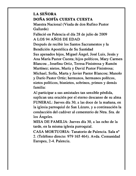 DOÑA SOFÍA CUESTA CUESTA