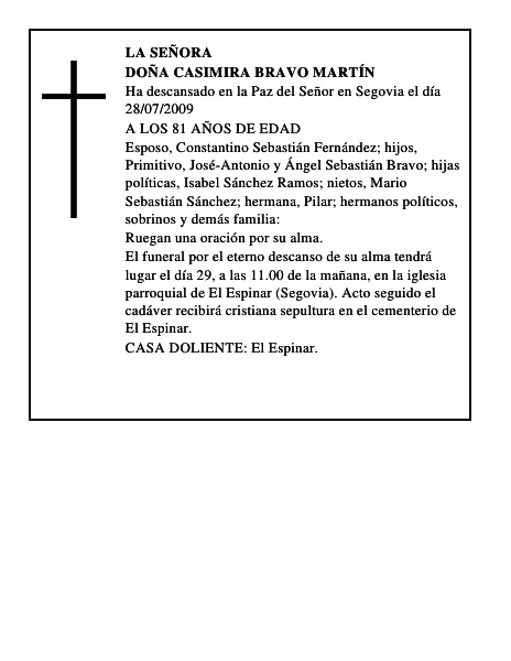 DOÑA CASIMIRA BRAVO MARTÍN