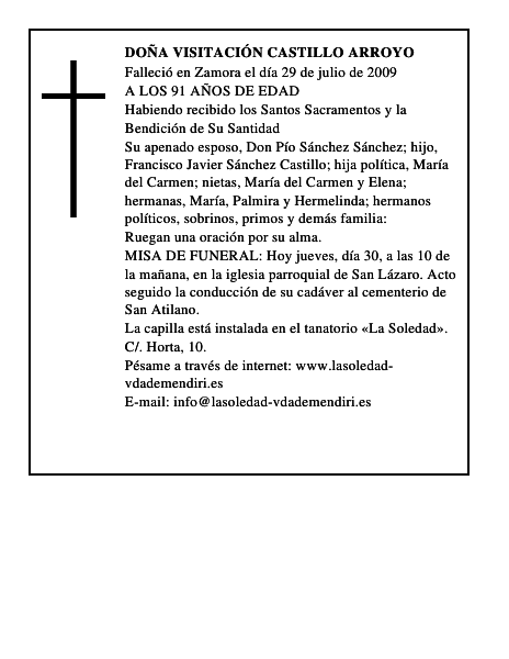 DOÑA VISITACIÓN CASTILLO ARROYO