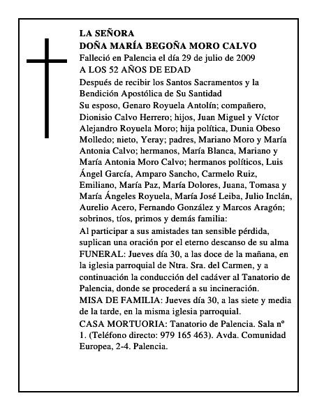 DOÑA MARÍA BEGOÑA MORO CALVO