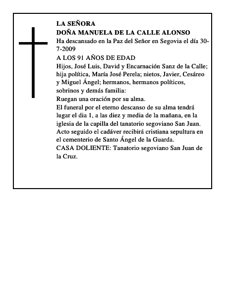 DOÑA MANUELA DE LA CALLE ALONSO