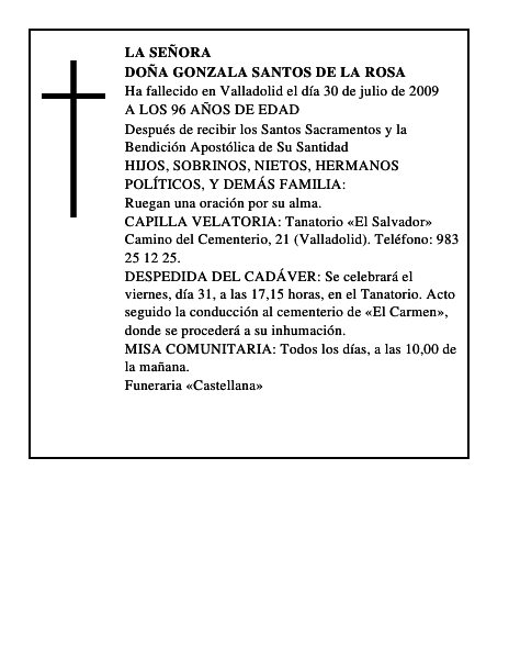 DOÑA GONZALA SANTOS DE LA ROSA