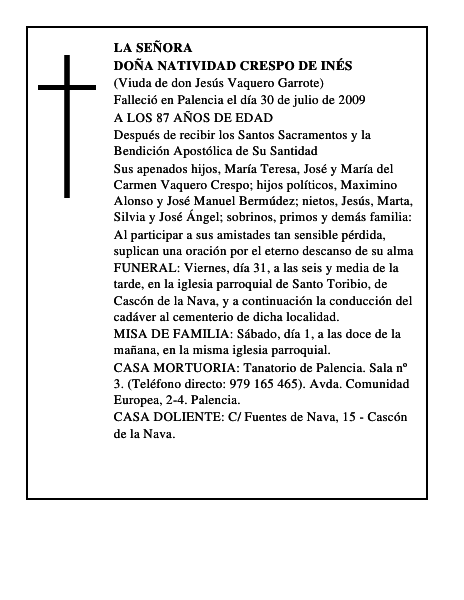 DOÑA NATIVIDAD CRESPO DE INÉS