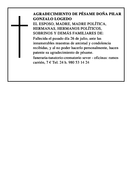 AGRADECIMIENTO DE PÉSAME DOÑA PILAR GONZALO LOGEDO
