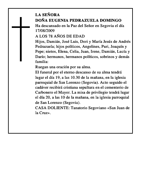 DOÑA EUGENIA PEDRAZUELA DOMINGO