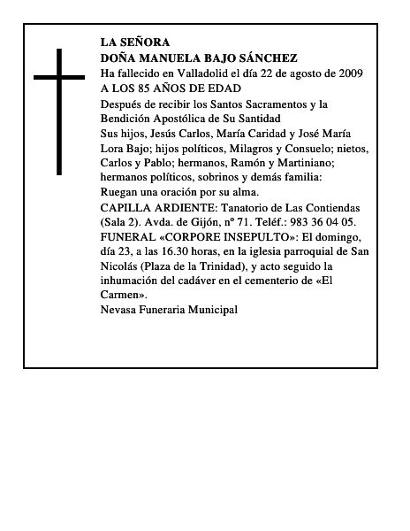 DOÑA MANUELA BAJO SÁNCHEZ