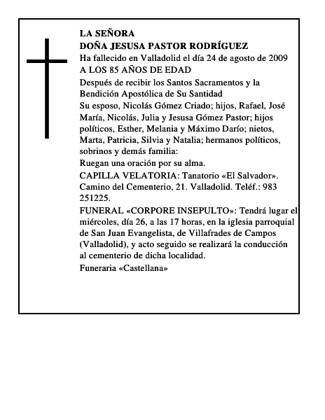 DOÑA JESUSA PASTOR RODRÍGUEZ