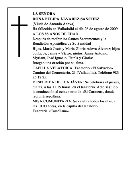 DOÑA FELIPA ÁLVAREZ SÁNCHEZ