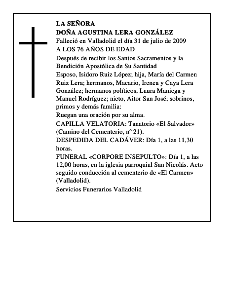 DOÑA AGUSTINA LERA GONZÁLEZ