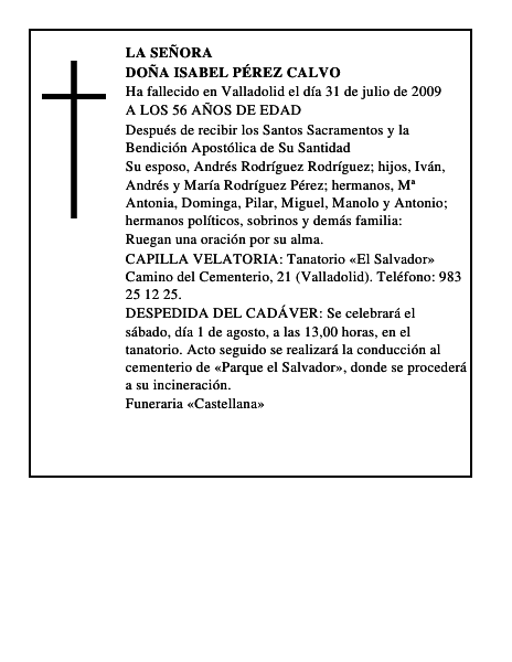 DOÑA ISABEL PÉREZ CALVO