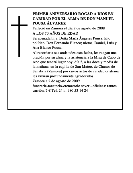 PRIMER ANIVERSARIO ROGAD A DIOS EN CARIDAD POR EL ALMA DE DON MANUEL POUSA ÁLVAREZ