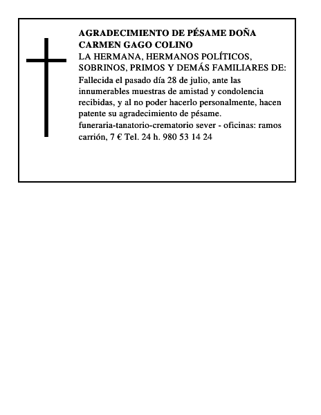 AGRADECIMIENTO DE PÉSAME DOÑA CARMEN GAGO COLINO
