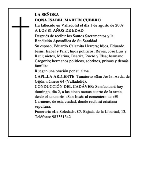 DOÑA ISABEL MARTÍN CUBERO