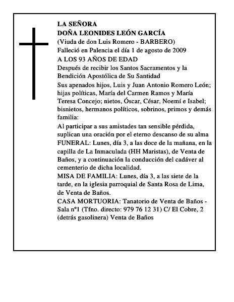 DOÑA LEONIDES LEÓN GARCÍA
