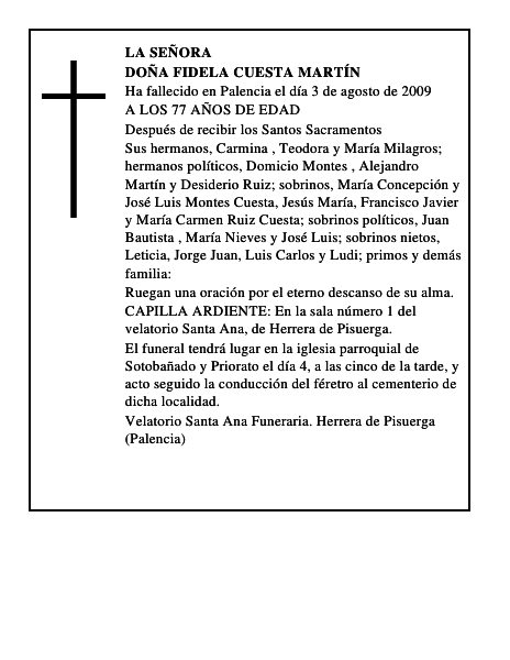DOÑA FIDELA CUESTA MARTÍN