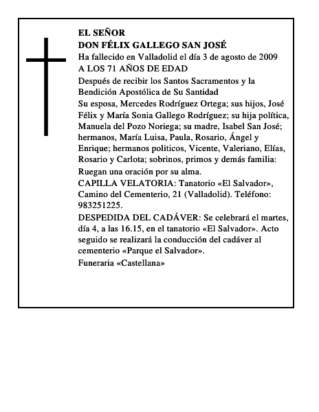 DON FÉLIX GALLEGO SAN JOSÉ
