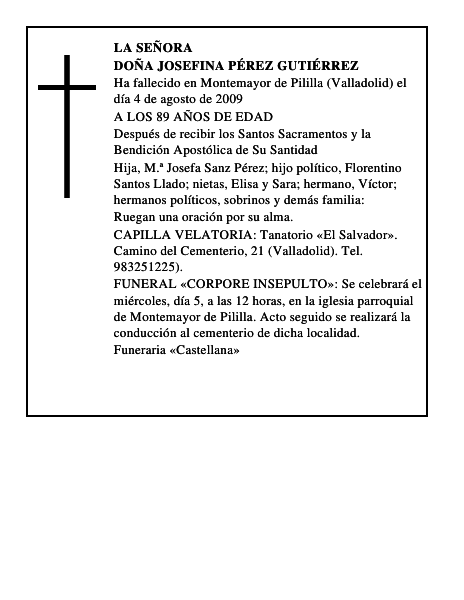 DOÑA JOSEFINA PÉREZ GUTIÉRREZ