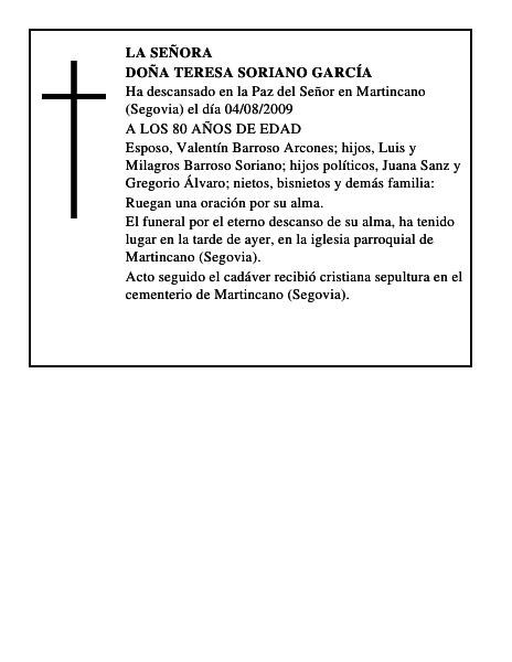 DOÑA TERESA SORIANO GARCÍA