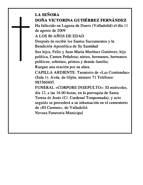 DOÑA VICTORINA GUTIÉRREZ FERNÁNDEZ